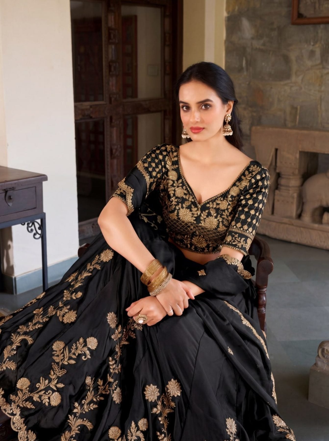Rangoli Silk Lehenga Choli with Zari Dori Sequins Work for Wedding Wear back view