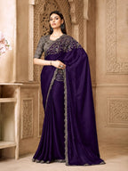 Purple Satin Saree for women - full front view | Snyvia