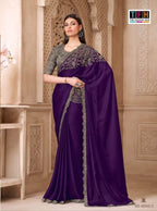 Purple Satin Saree - drape and pallu detail
