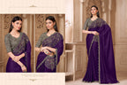 Purple Satin Saree - side drape view