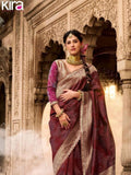 Maroon Banarasi Saree for women - full front view | Snyvia