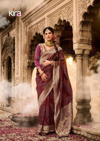 Maroon Banarasi Saree - side drape view