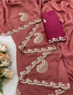 Maroon Georgette Saree - drape and pallu detail