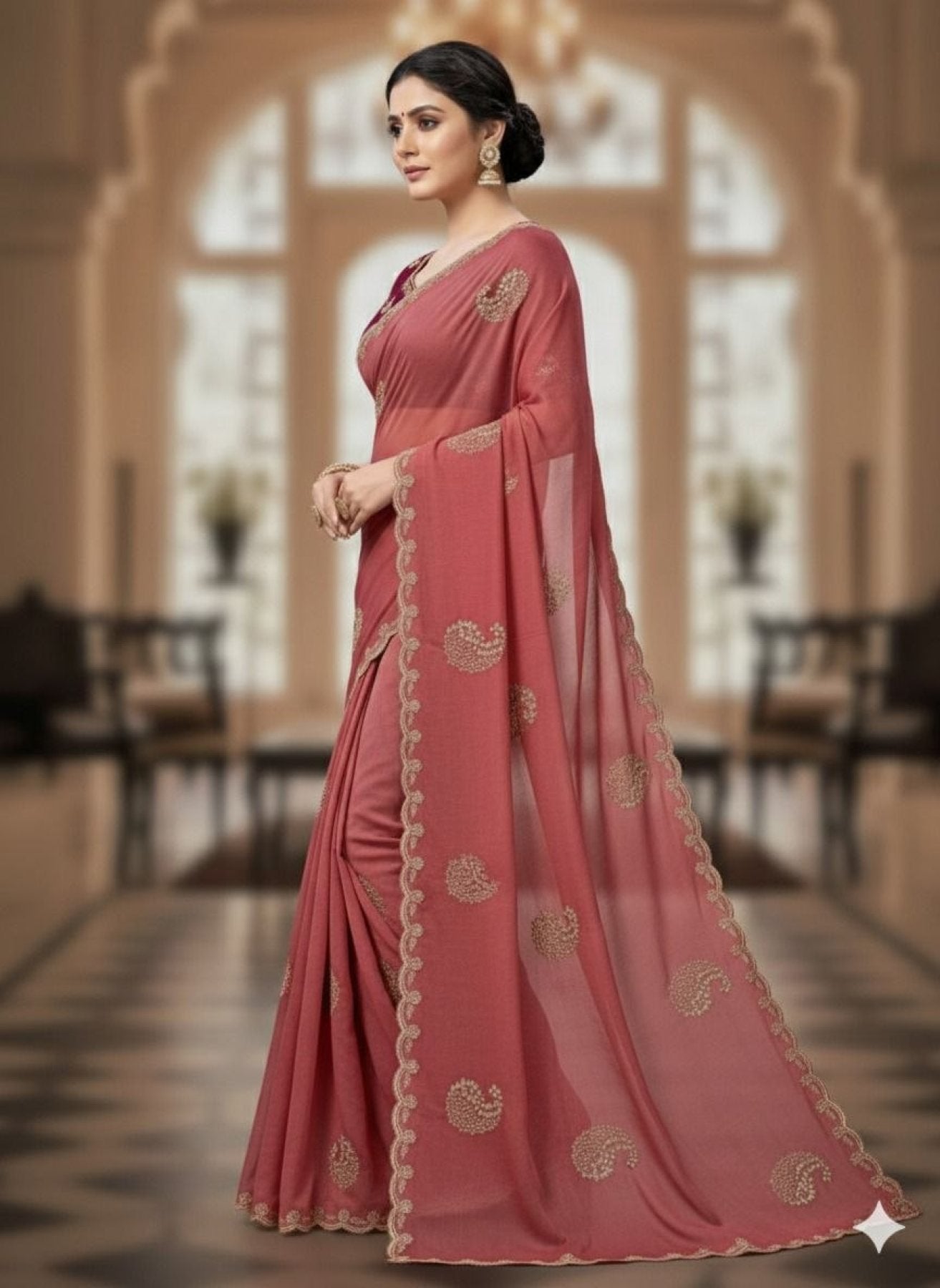 Maroon Georgette Saree - blouse and border close-up