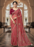 Maroon Georgette Saree - fabric texture close-up