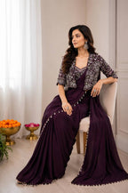 Wine Crepe Saree - blouse and border close-up