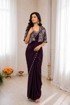 Wine Crepe Saree - fabric texture close-up