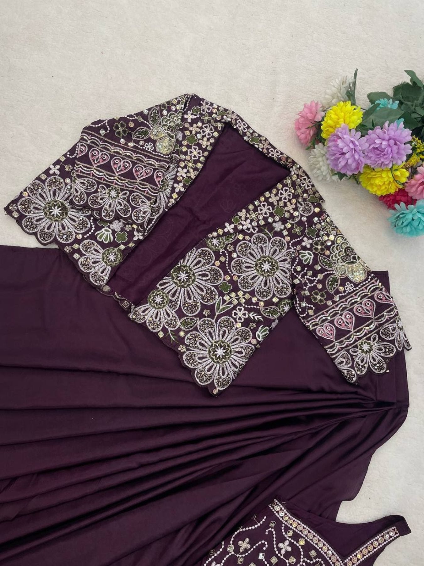 Wine Crepe Saree - styling and accessories view