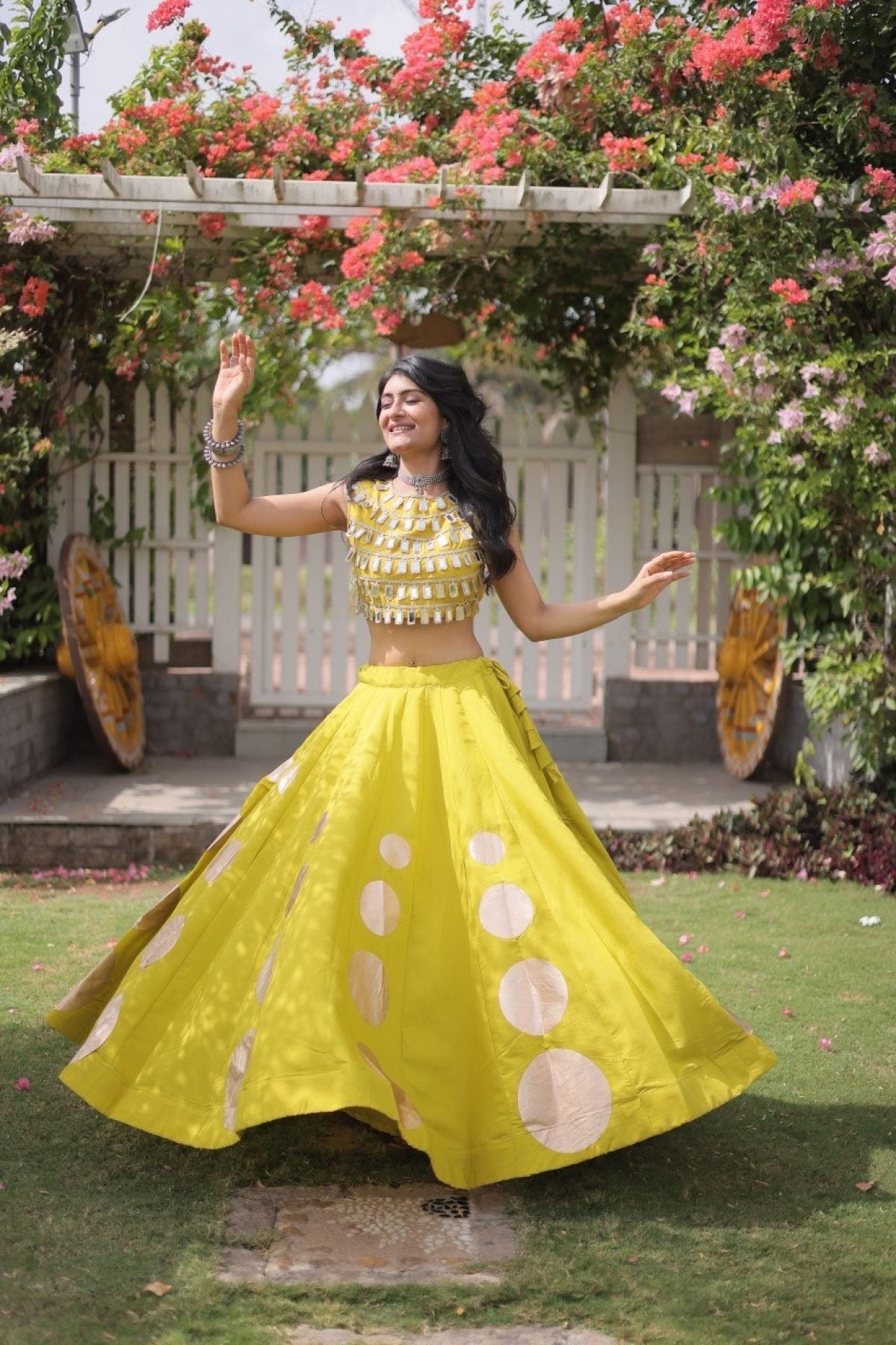 Roman Silk Navratri Lehenga Choli with Mirror Lace Work and 6 Meter Flair colour variant view