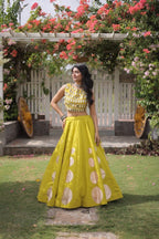 Roman Silk Navratri Lehenga Choli with Mirror Lace Work and 6 Meter Flair full drape view