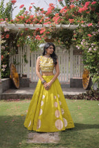 Roman Silk Navratri Lehenga Choli with Mirror Lace Work and 6 Meter Flair blouse and dupatta detail
