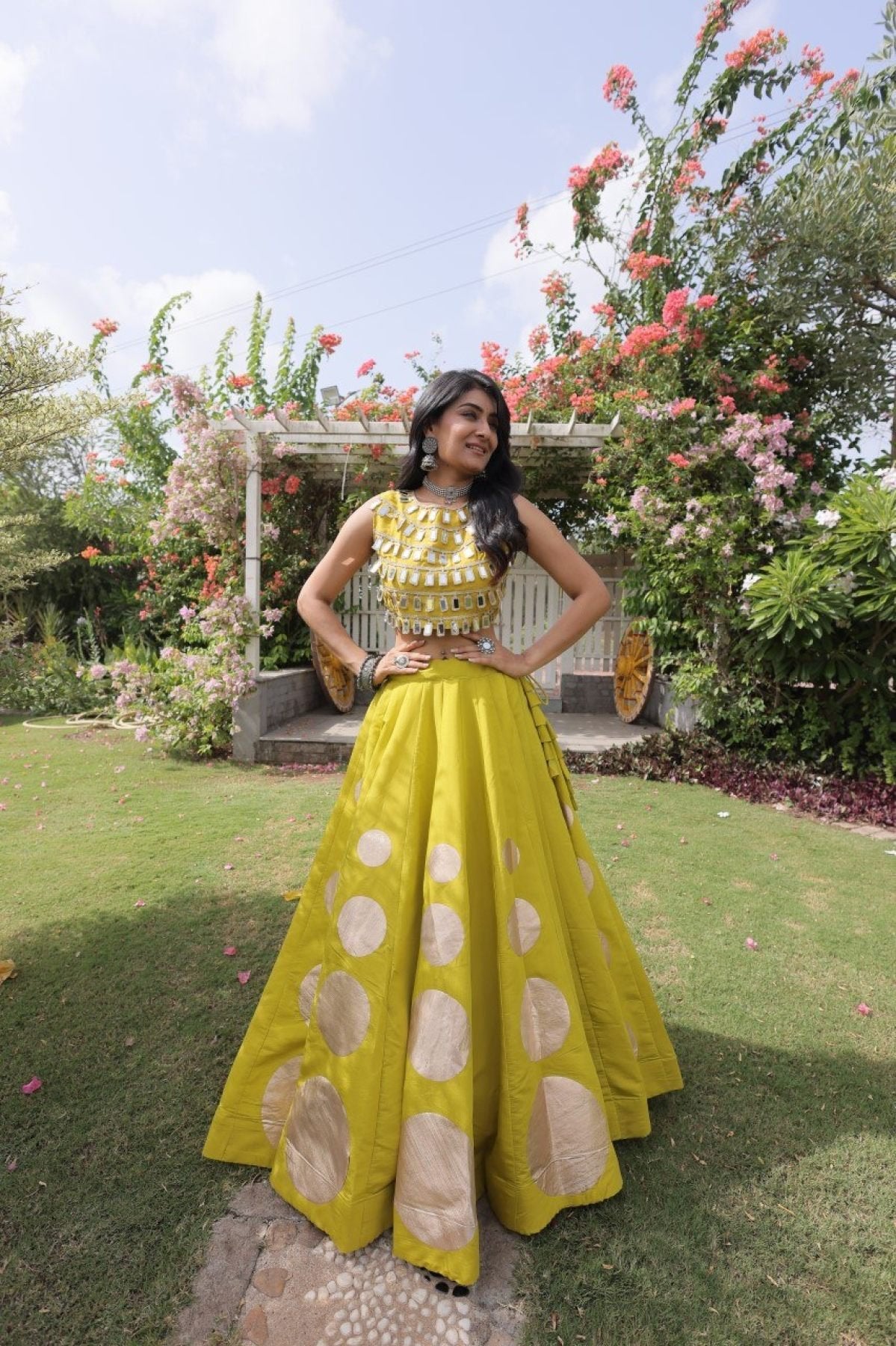 Roman Silk Navratri Lehenga Choli with Mirror Lace Work and 6 Meter Flair colour variant view