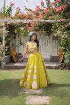 Roman Silk Navratri Lehenga Choli with Mirror Lace Work and 6 Meter Flair embroidery close-up