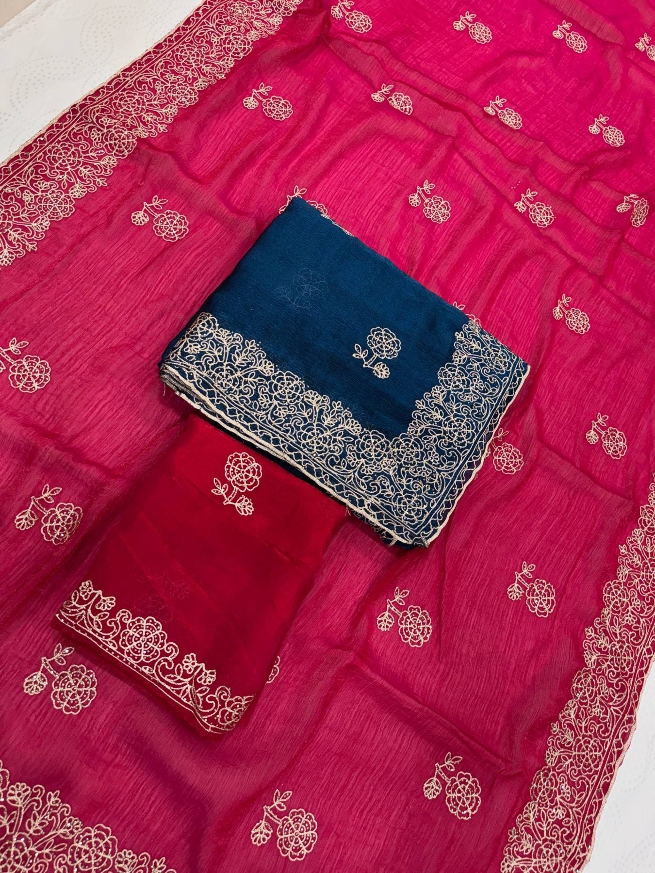 Blue Chiffon Saree - full-length drape