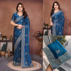 Blue Chiffon Saree - detail view 12