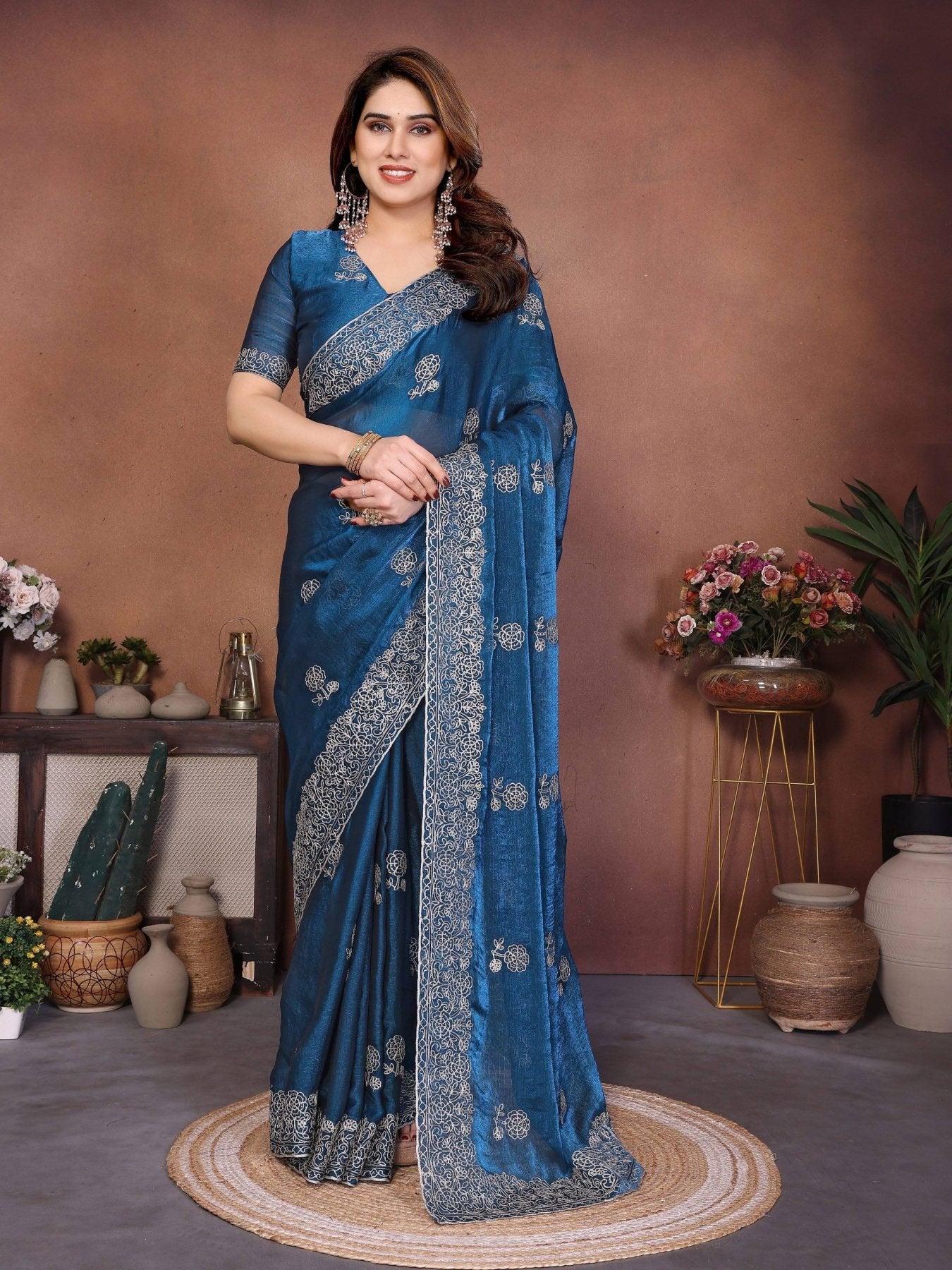 Blue Chiffon Saree - drape and pallu detail