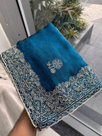 Blue Chiffon Saree - fabric texture close-up