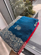 Blue Chiffon Saree - Embroidery embroidery work detail