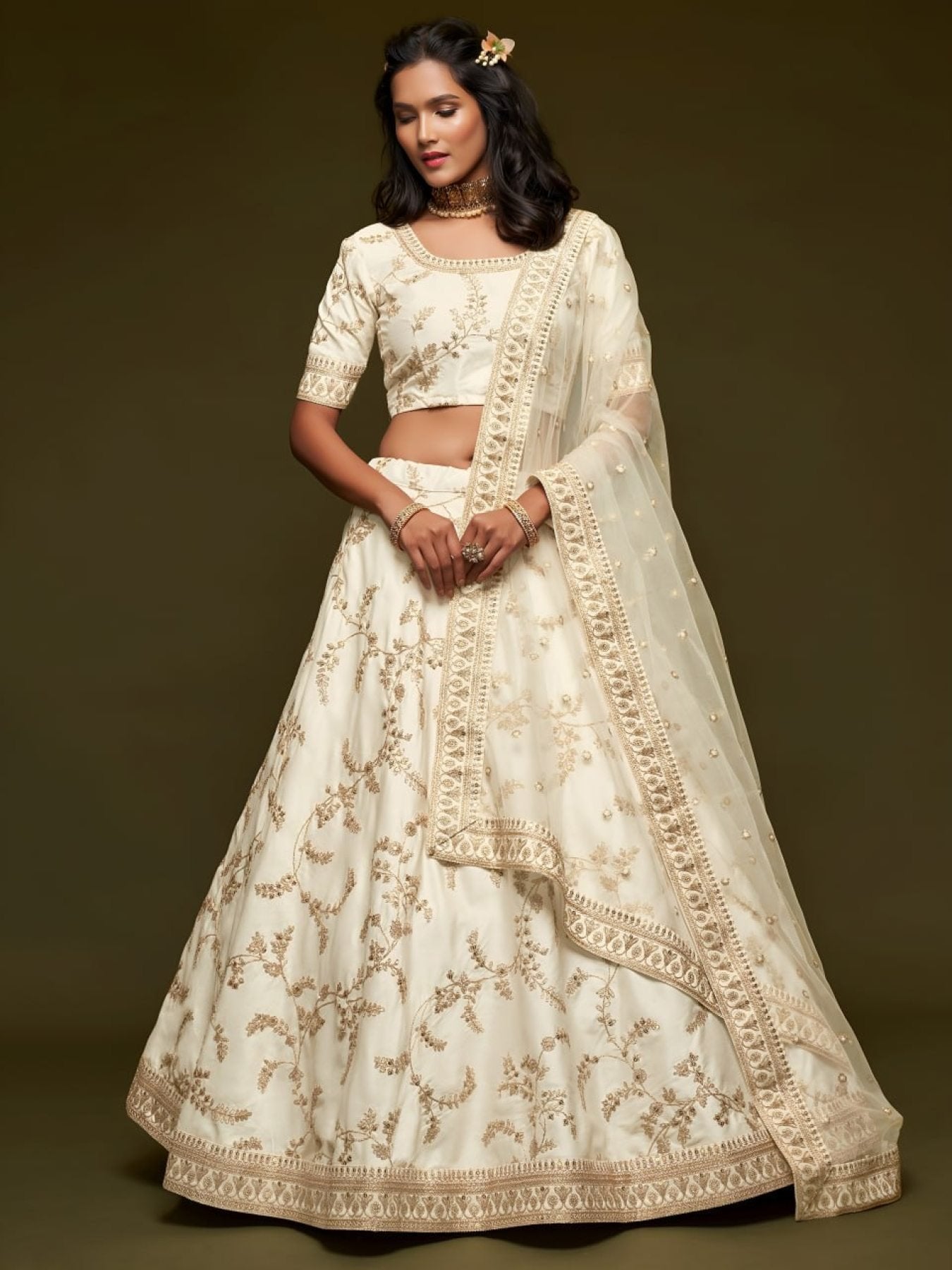 Art Silk Lehenga Choli Set with Heavy Zari and Sequins Work embroidery close-up
