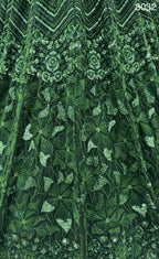 Green Emerald Empress Net Lehenga Choli with Sequin and Zardosi Work blouse and dupatta detail
