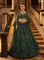 Green Emerald Empress Net Lehenga Choli with Sequin and Zardosi Work colour variant view
