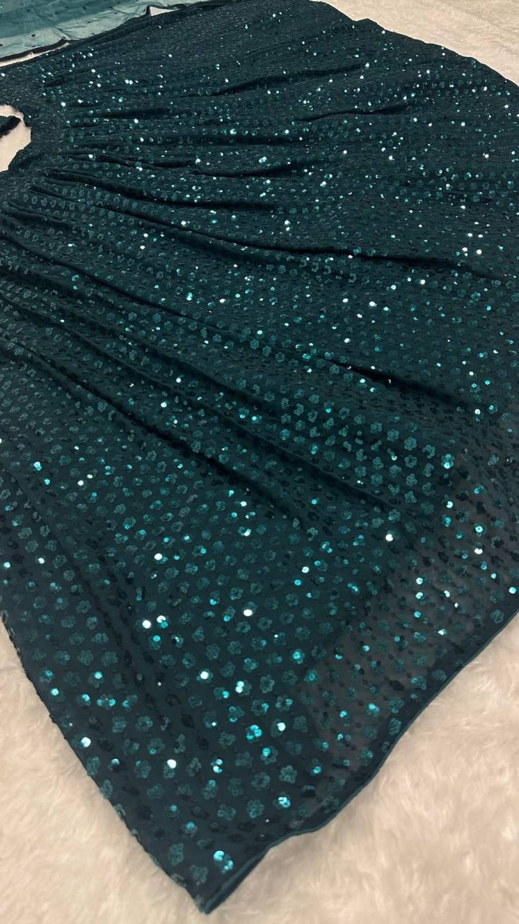 Green Georgette Lehenga with Heavy Sequins Work and Velvet Border Dupatta back view