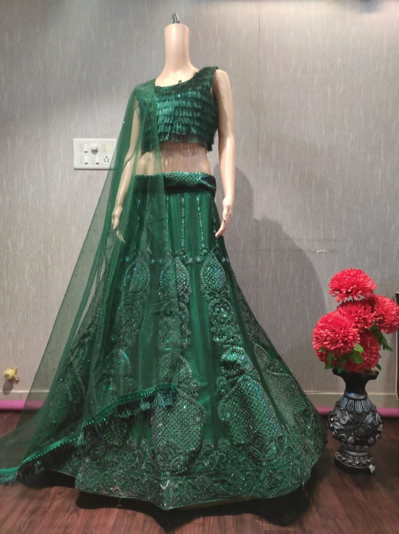 Green Lehenga Collection blouse and dupatta detail