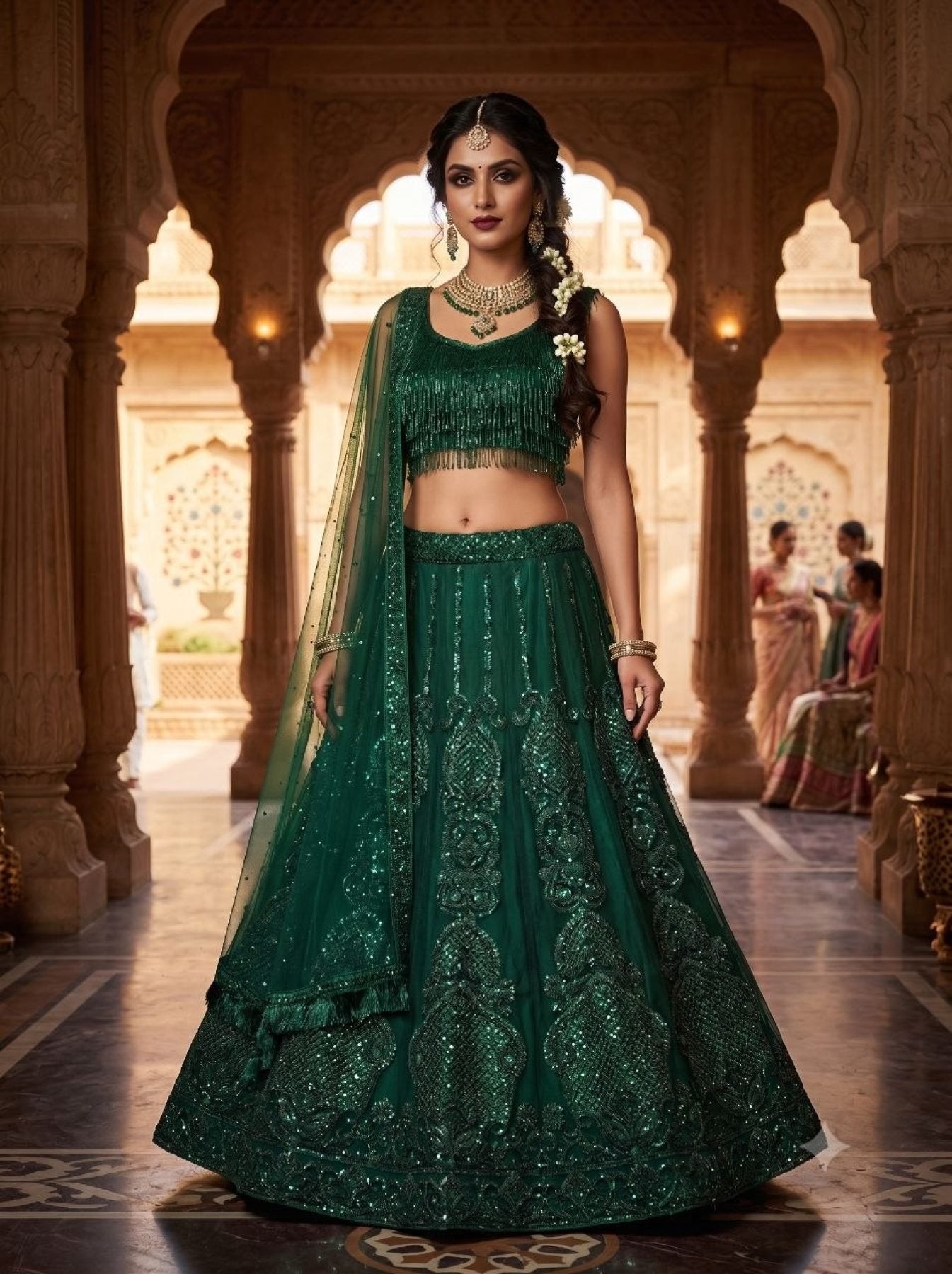 Green Lehenga Collection full drape view