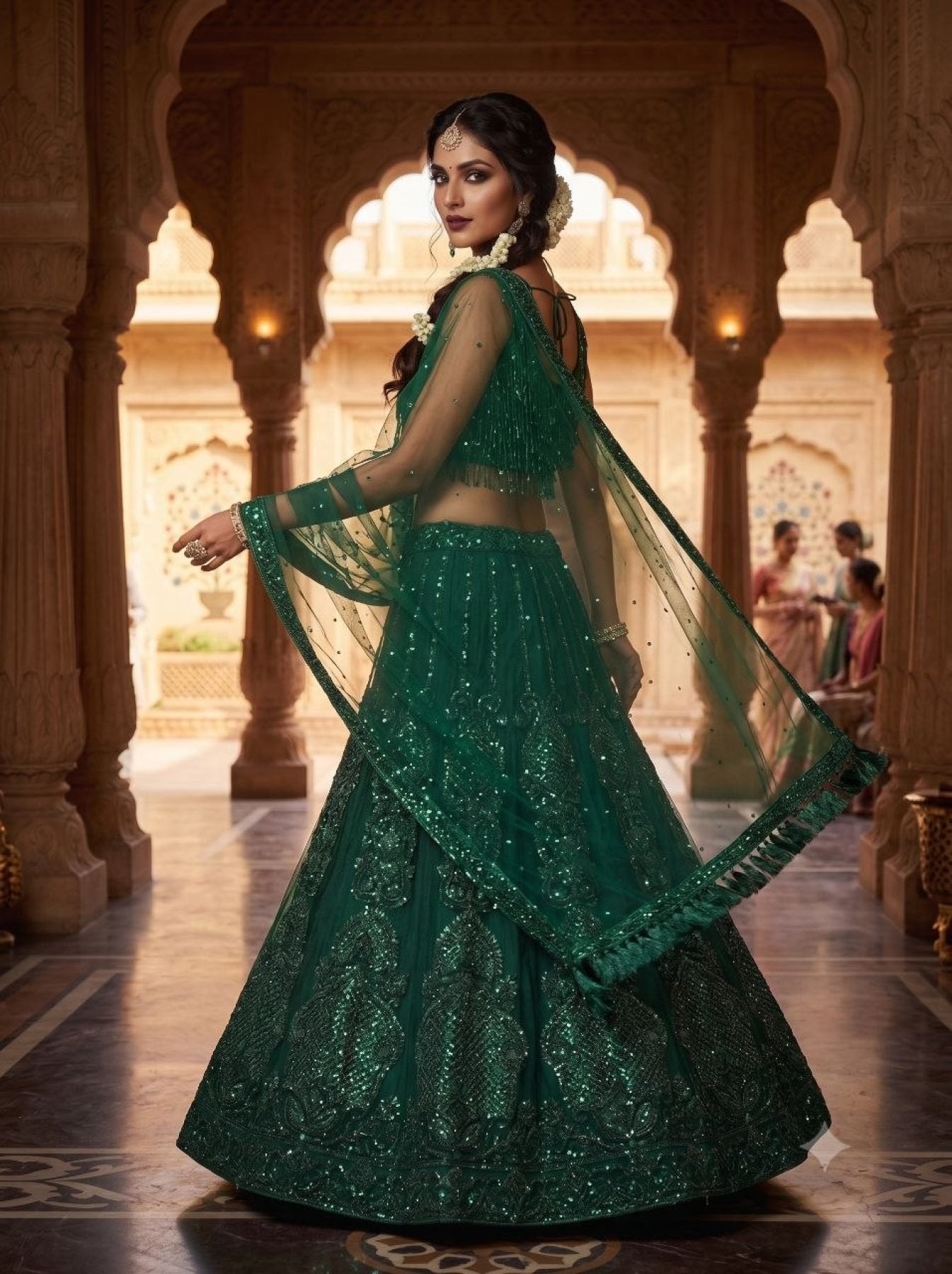 Green Lehenga Collection blouse and dupatta detail
