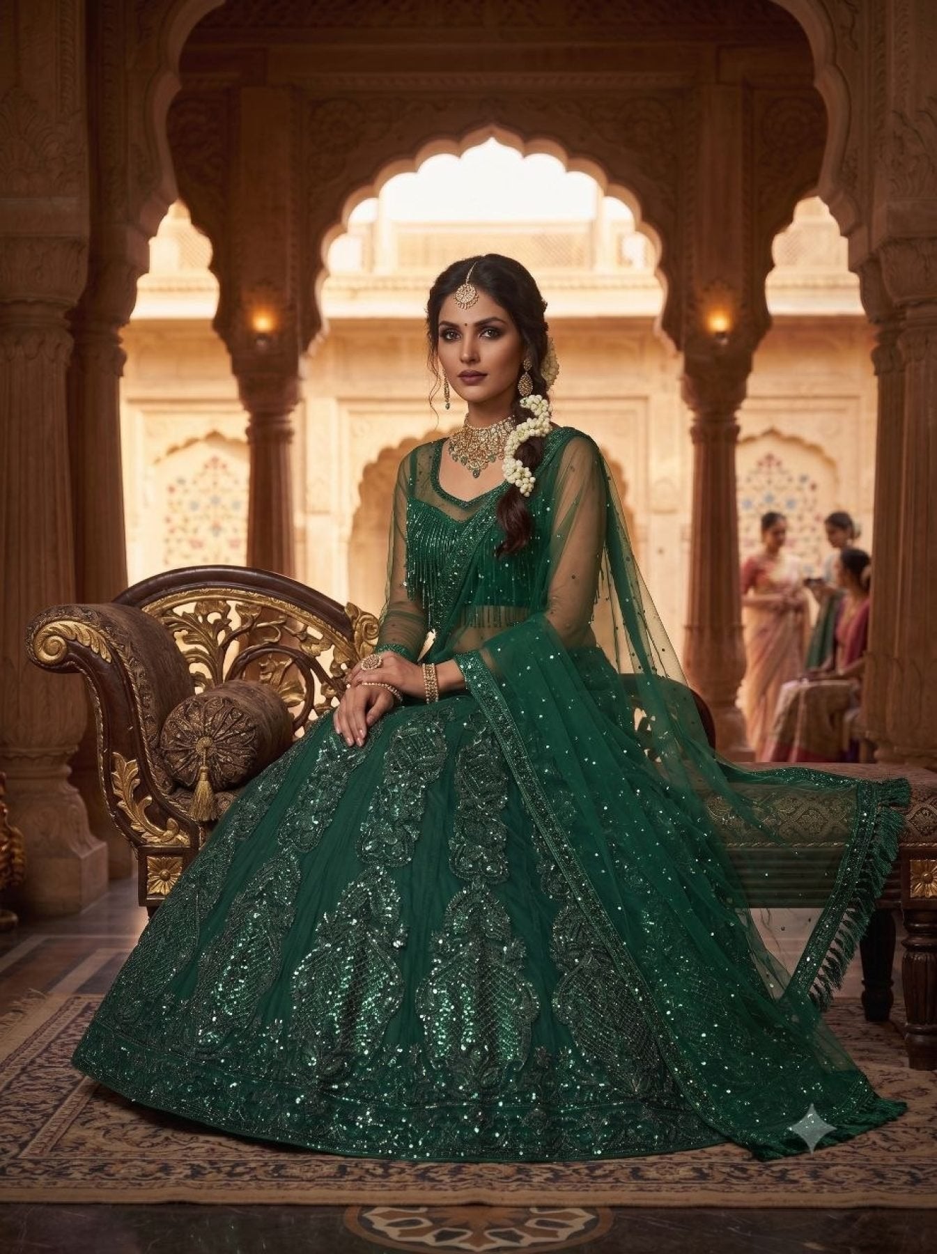 Green Lehenga Collection embroidery close-up