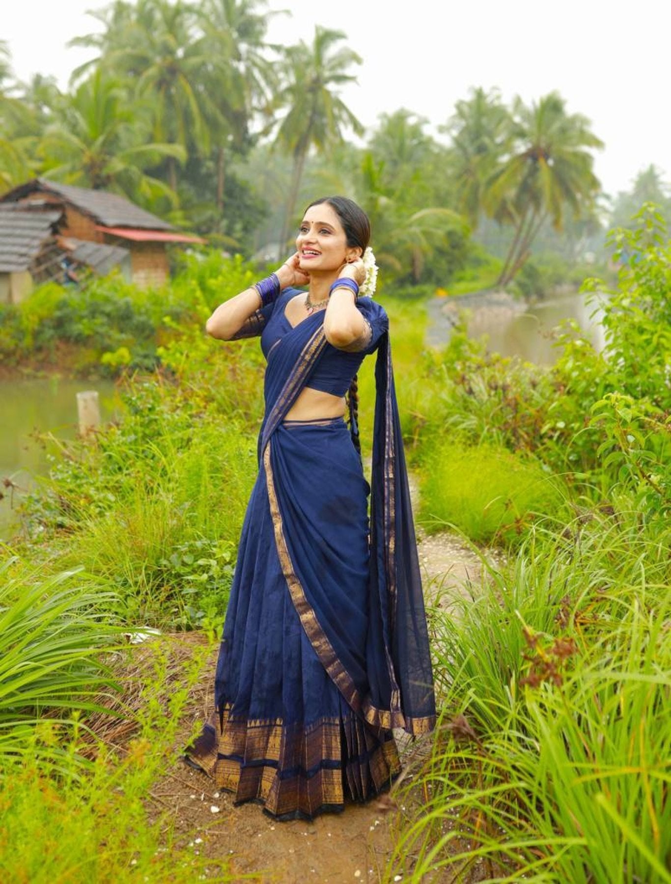 Half Saree Lehenga with Kanchi Cotton for Traditional Wear fabric texture detail