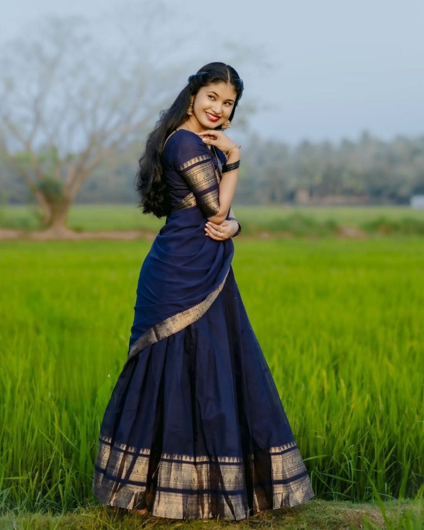 Half Saree Lehenga with Kanchi Cotton for Traditional Wear styling view