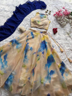 Cream Jimmy Organza Lehenga Choli with Digital Print and Stone Work Blouse styling view