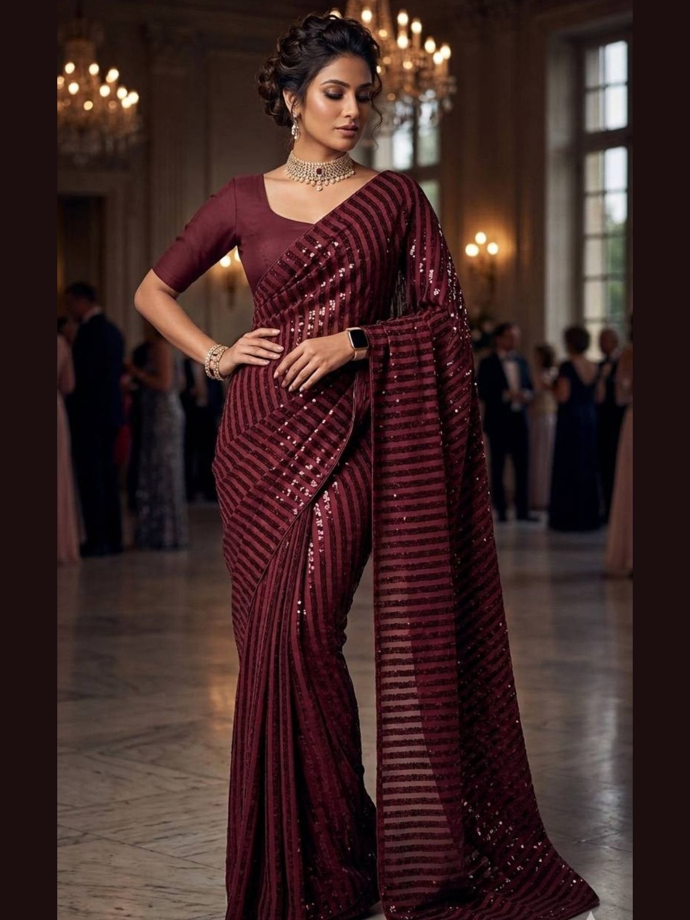 Maroon Silk Saree for women - full front view | Snyvia