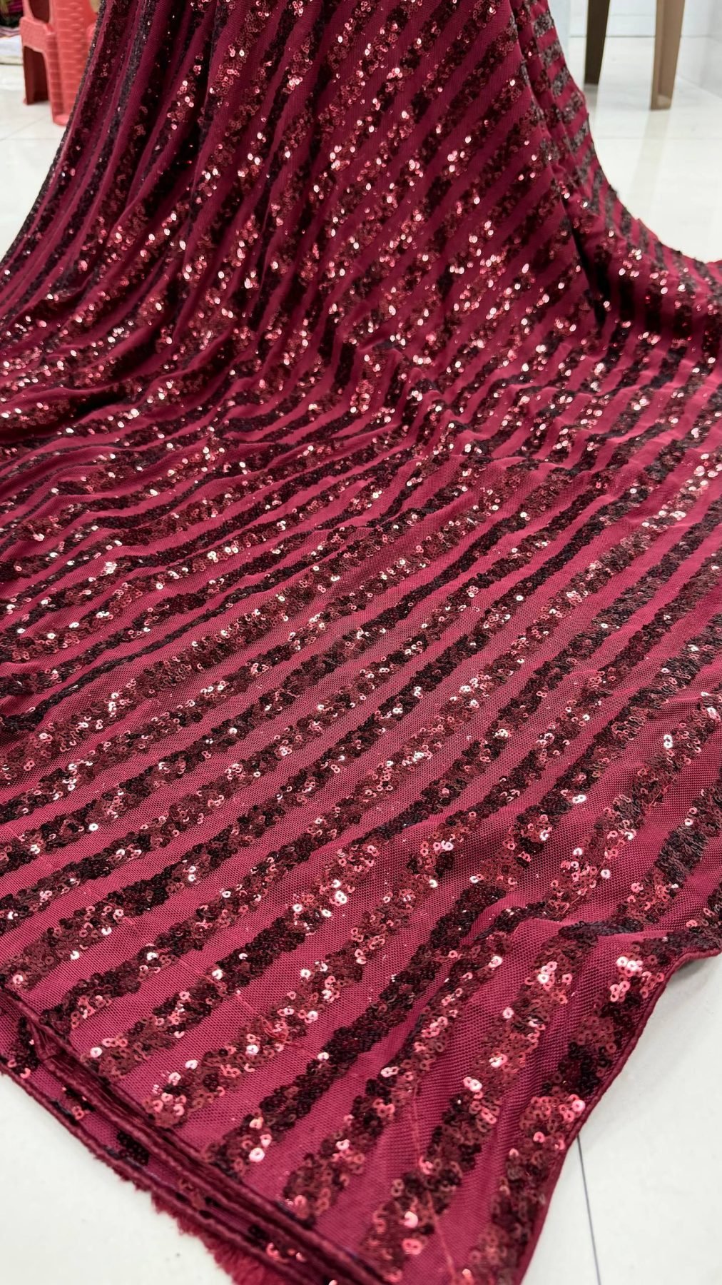 Maroon Silk Saree - side drape view