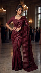 Maroon Silk Saree - blouse and border close-up
