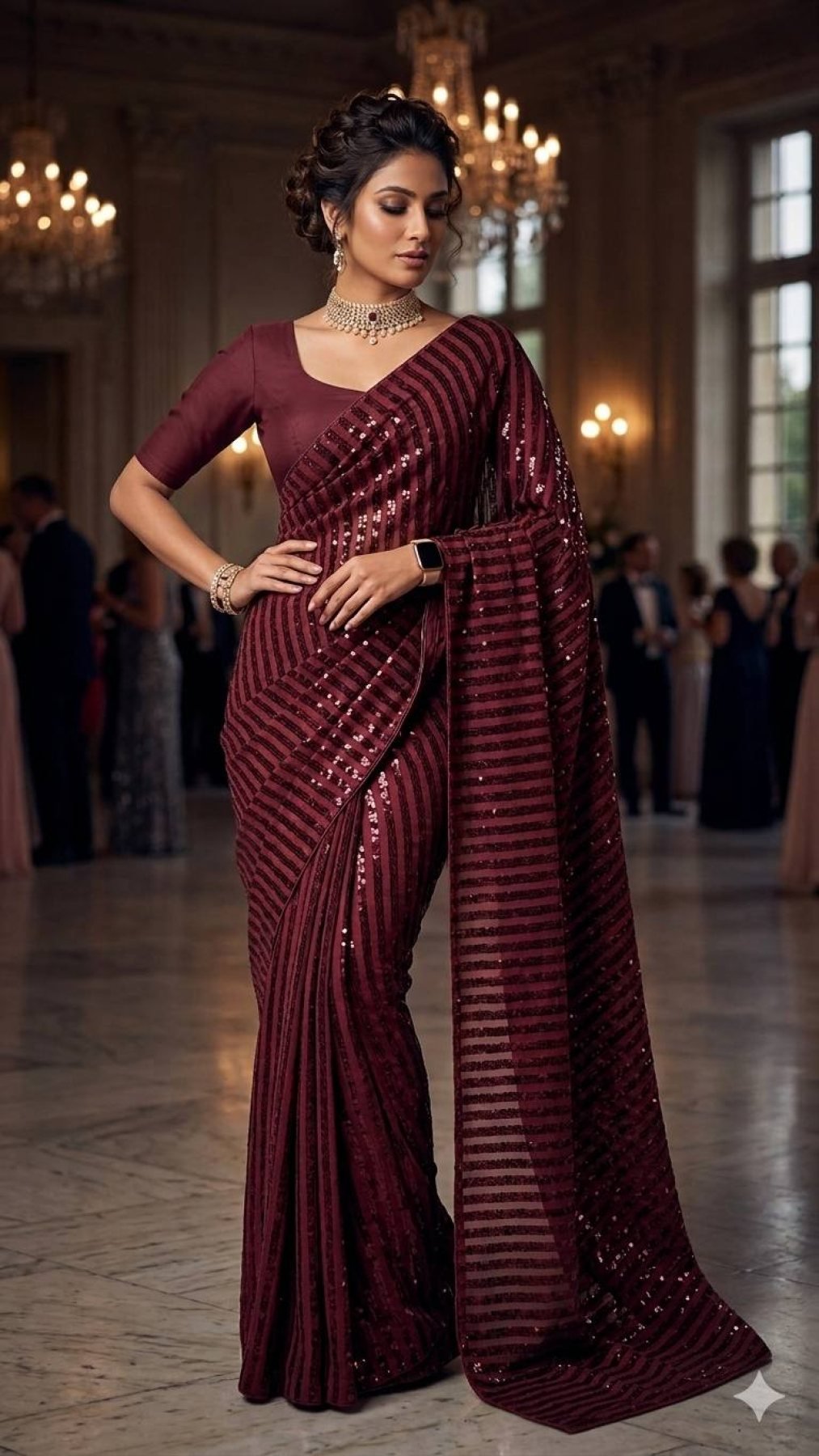 Maroon Silk Saree - blouse and border close-up