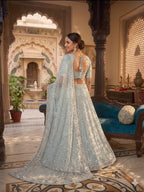 Blue Rangoli Silk Lehenga Choli with Foil Mirror and Coding Embroidery Work back view