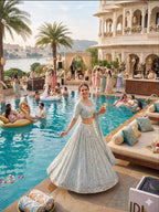 Blue Rangoli Silk Lehenga Choli with Foil Mirror and Coding Embroidery Work styling view