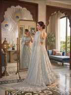 Blue Rangoli Silk Lehenga Choli with Foil Mirror and Coding Embroidery Work front view