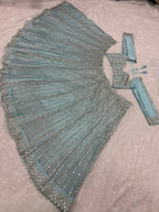 Blue Rangoli Silk Lehenga Choli with Foil Mirror and Coding Embroidery Work full drape view