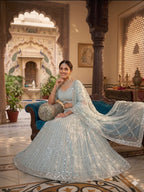 Blue Rangoli Silk Lehenga Choli with Foil Mirror and Coding Embroidery Work colour variant view