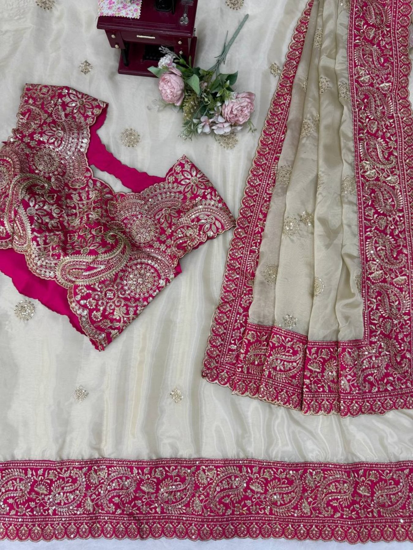 Cream Organza Saree - detail view 13