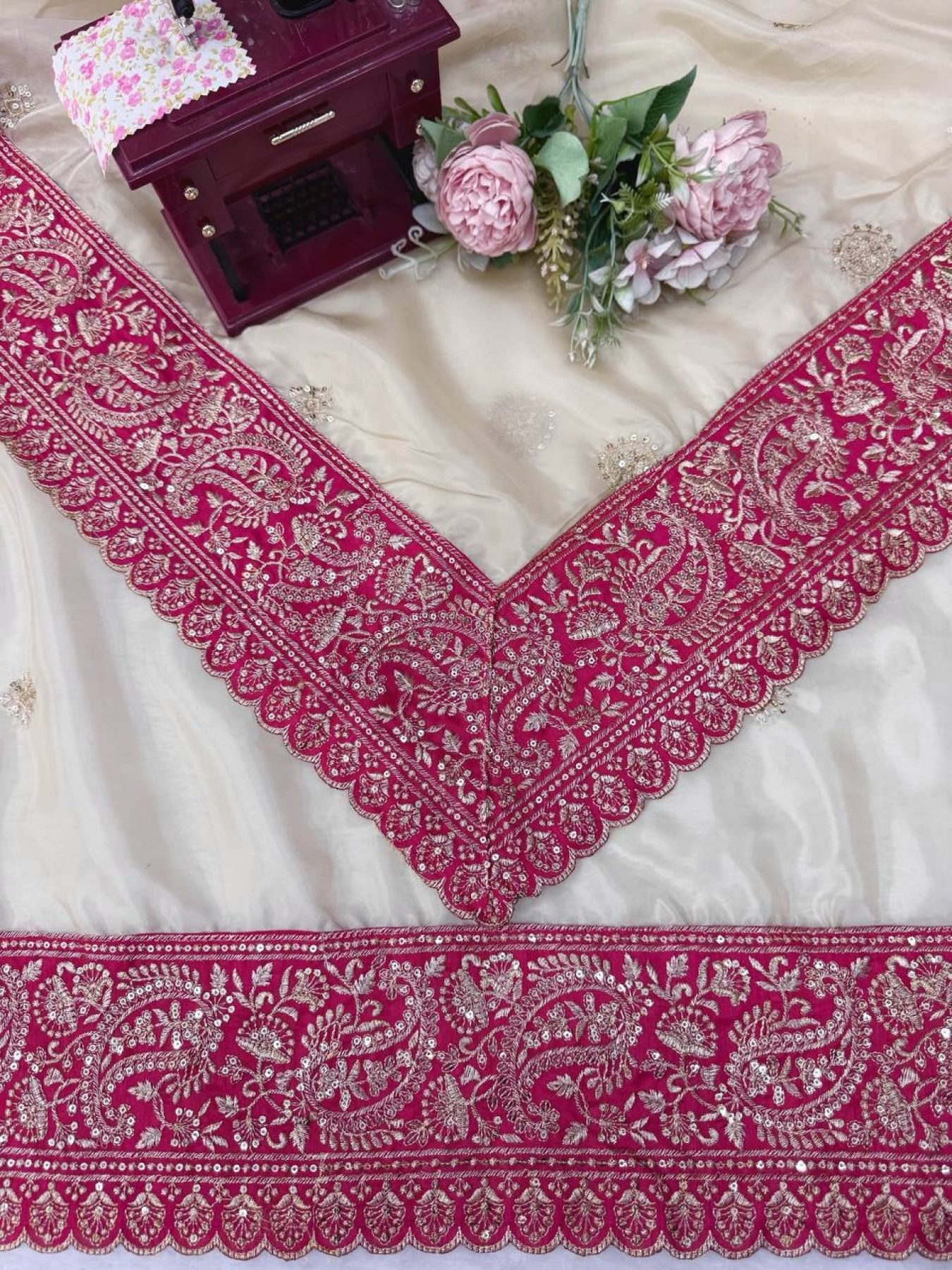 Cream Organza Saree - detail view 16