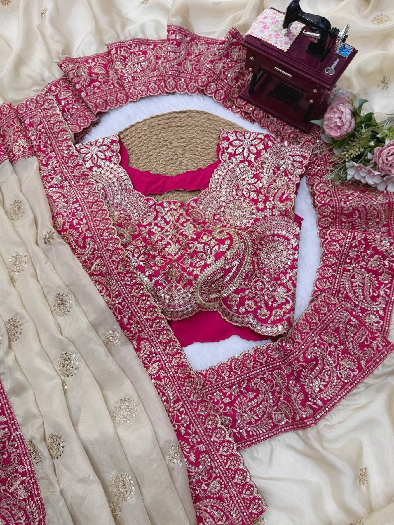 Cream Organza Saree - detail view 17