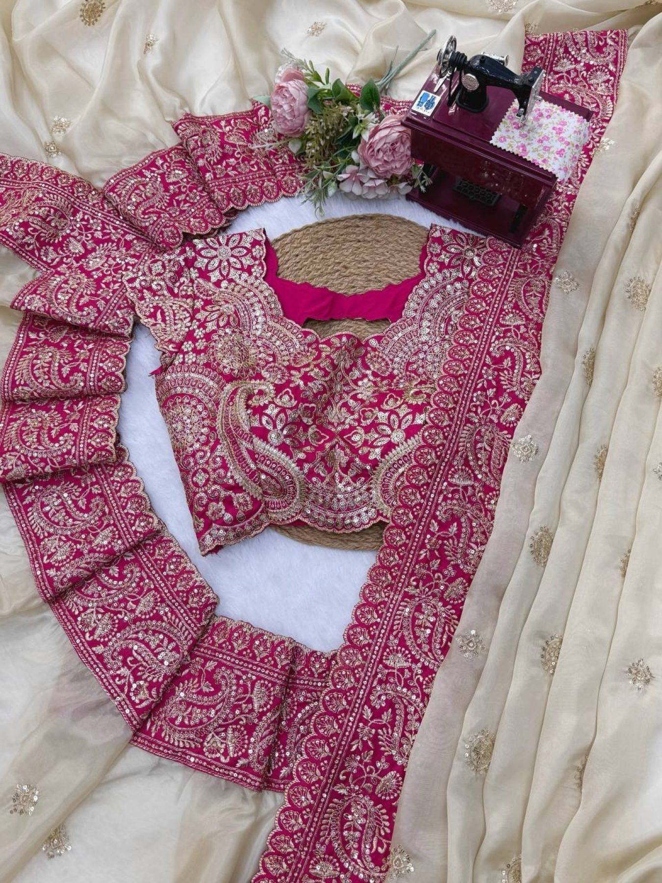 Cream Organza Saree - detail view 18
