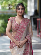 Cream Organza Saree - blouse and border close-up