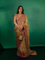 Cream Organza Saree - fabric texture close-up