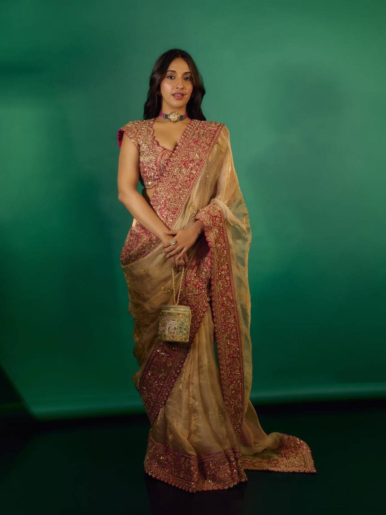 Cream Organza Saree - fabric texture close-up