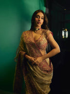 Cream Organza Saree - Embroidery embroidery work detail